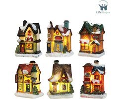 LifeStages - Kerstdorp Basis - Lichtgevend Kerstdorp - Helder Kersthuis - Kerstdorp - Personage Lamp Veelkleurige Decoratie - Kerstmis - Miniatuur voor Binnen - 6 Stuks