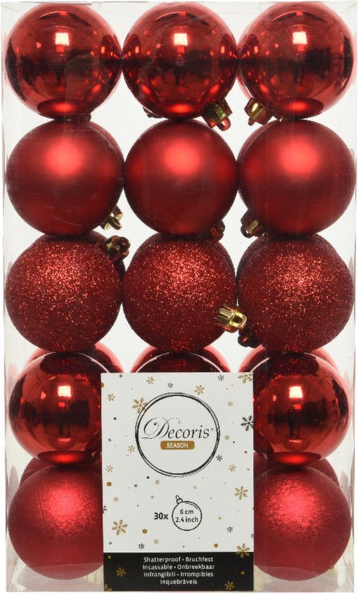 Decoris kerstballen - 30x st - rood - D6 cm - kunststof - kerstversiering