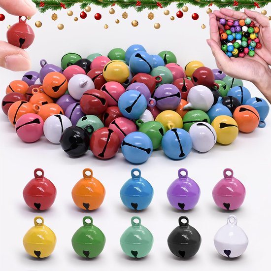 100 stuks - Kleurrijke kerstklokken - Kerstklokken - Decoratiematerialen - Metalen-Jingle-Bells - decoratie - mini-bellen - 14mm Kleine Kerst Jingle Bells - Belletjes om te Knutselen - voor Kunsthandwerk, Huisdier, Kerstversieringen