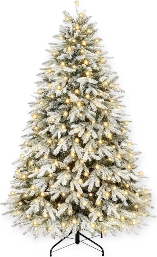 EdelSpar Kunstkerstboom met sneeuw en warmwitte verlichting 180cm - Kerstboom met witte sneeuw en LED lampjes - Kunstboom - Brandwerend - Kunstboom - Kerstversiering - Kerstboomverlichting - Kerstboom met led - Standaard - Christmas Tree