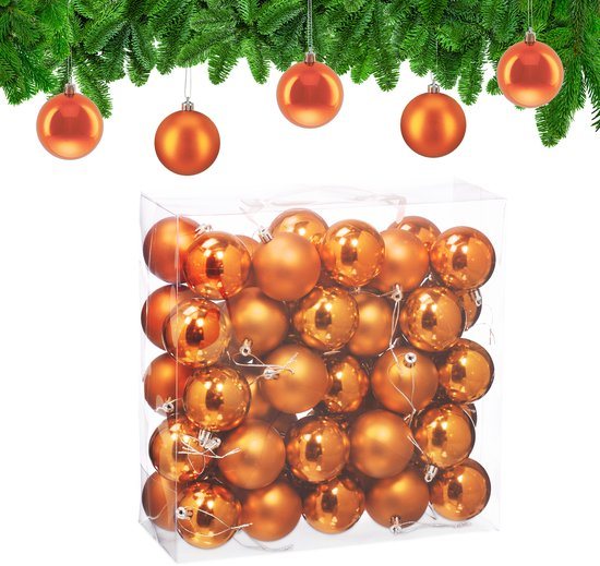 kerstballen set van 50 - Ø 6 cm - glanzend - mat - kunststof - oranje