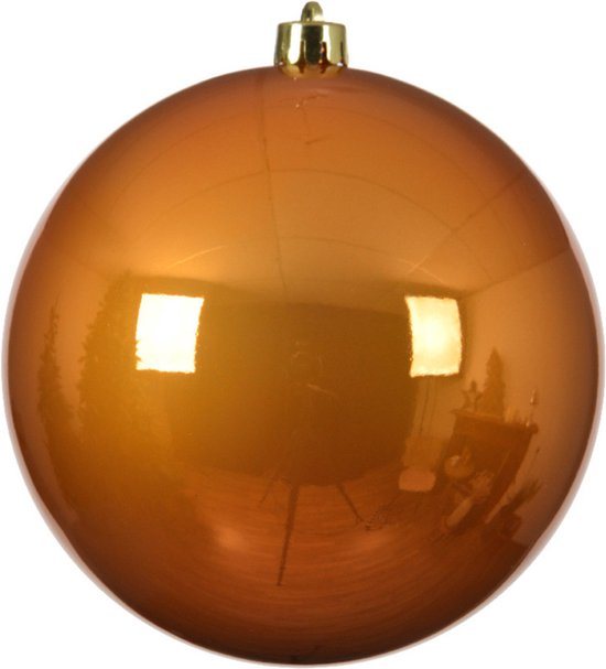 1x stuks kunststof kerstballen cognac bruin (amber) 20 cm - glans - Onbreekbare plastic kerstballen