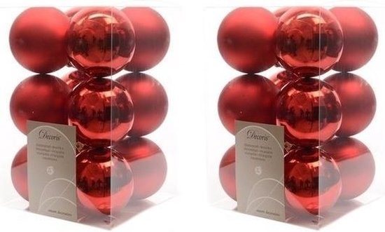24x Kerst rode kunststof kerstballen 6 cm - Mat/glans - Onbreekbare plastic kerstballen - Kerstboomversiering kerst rood