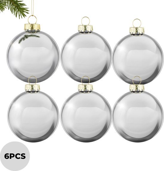Lomera Zilveren Kerstballen - Glazen Kerstballen - Kerstboom Decoratie - Set Van 6 - Diameter 8 CM - Stijlvolle Kerstdecoratie - Feestelijke Uitstraling - Winterse Sfeer - Klassieke Glaswerking - Duurzame Kwaliteit - Sprankelend Accent