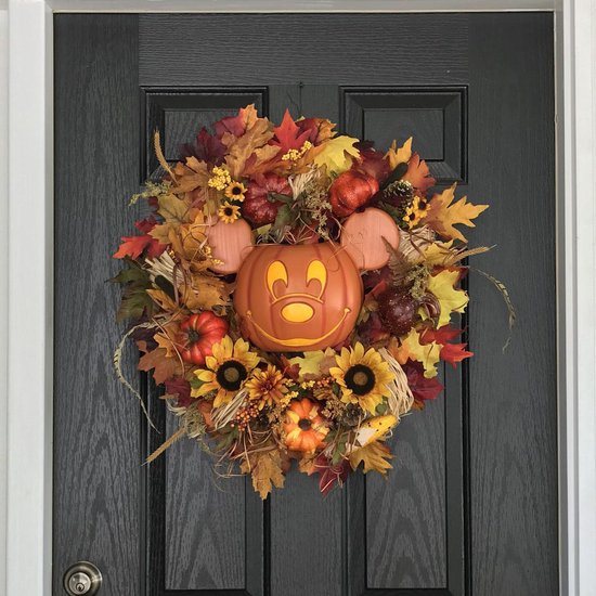 Deurkrans - Herfstkrans voor de voordeur - Halloweenkrans - Feestelijke decoratie - Woondecoratie - Geschikt voor dagelijks gebruik - Feesten - Halloween - Kerstdecoratie - Oranje - 35*35*8 cm