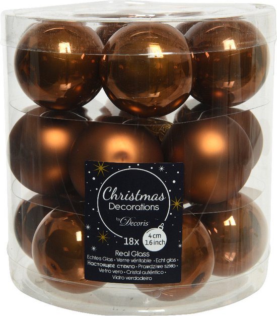 Decoris Kleine kerstballen - 18x st - kaneel bruin - D4 cm - glas - kerstversiering