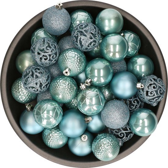 Bellatio Decorations kerstballen - 37x st - ijsblauw - D6 cm - kunststof - kerstversiering