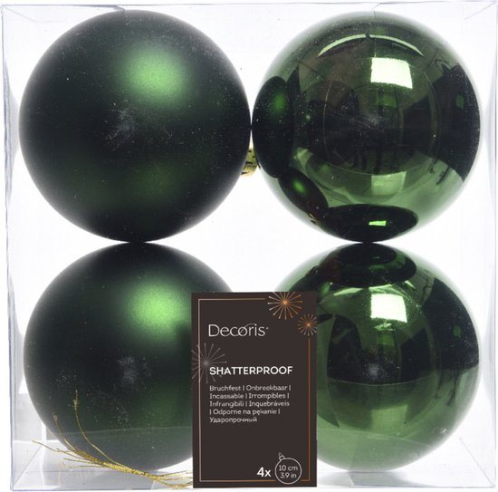 Decoris Kerstballen - 4x st - donkergroen - 10 cm - kunststof - kerstversiering