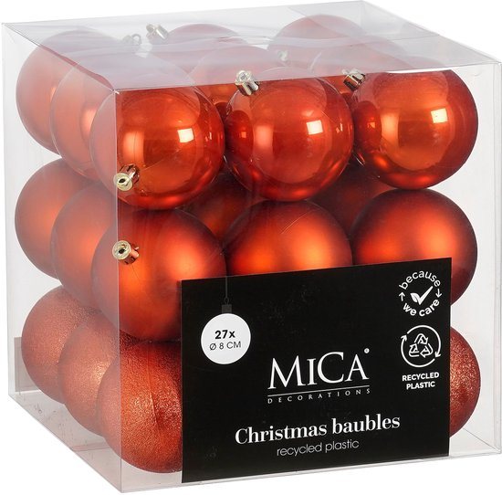 Mica Decorations Kerstballen Set - 27 Stuks - Ø8 cm - Onbreekbaar - Oranje