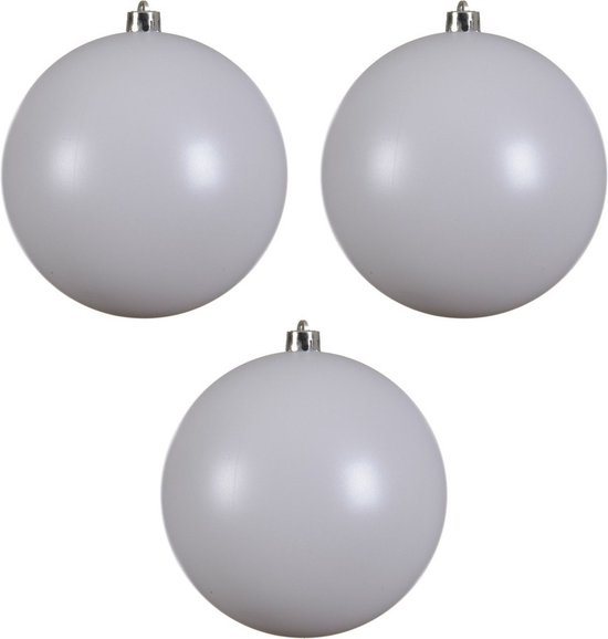 Decoris Kerstbal - 3x - wit - groot - 14 cm - kunststof - glans - kerstversiering