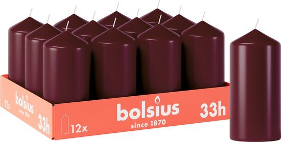Bolsius - Gladde Stompkaarsen - 12 Stuks - Bordeauxrood - 33 branduren - 12 x 5,8 cm
