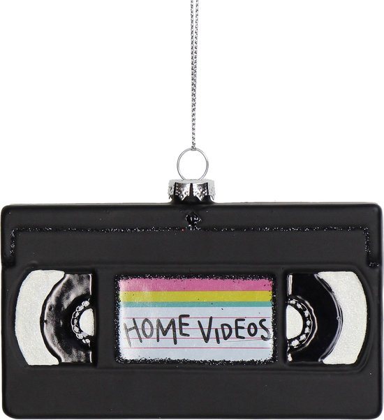 HD Collection – Glazen Kerstornament Hanger – Video Tape Design - videoband – Zwart – 11,5 cm – Sfeervolle Kerstdecoratie