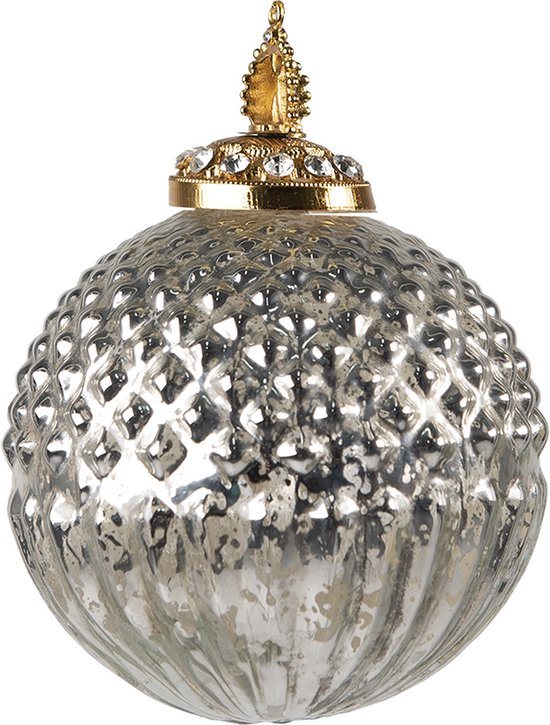 Clayre & Eef Kerstbal Overig Ø 10 cm Zilverkleurig Glas Kerstballen