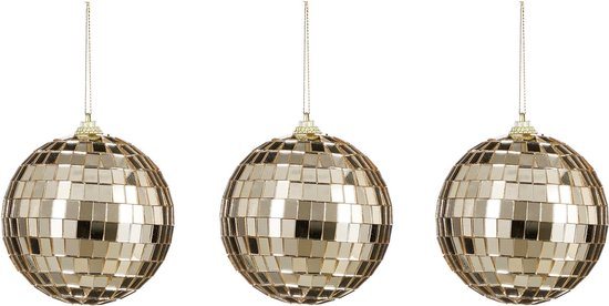 House of Seasons Discobal kerstballen - 3x st- champagne - 8 cm - foam - spiegelbol