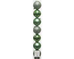 7x stuks kunststof kerstballen salie groen(sage) 8 cm - Mix - Onbreekbare plastic kerstballen