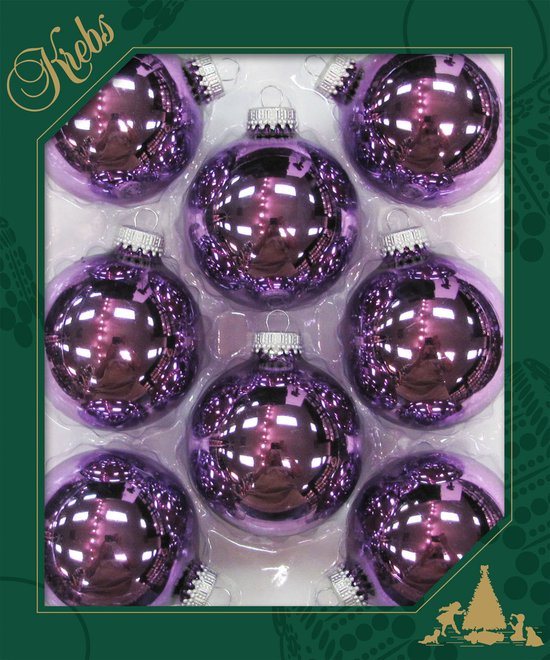 Krebs Kerstballen 8x paars glans glas 7 cm - kerstboomversiering - feestelijk - elegant