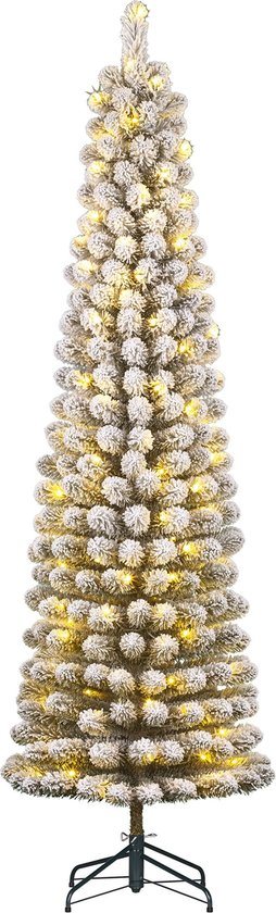Black Box Trees Charlton Smalle Kunstkerstboom met Warm Witte LED Verlichting - H185 x Ø53 cm - Groen Frosted