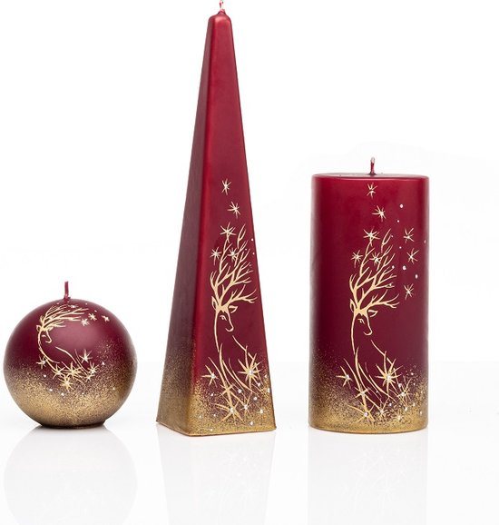 Kaarsen - Set - Handgeschilderd - goudkleurige takken - kerst - goudkleur - sterren - glitters