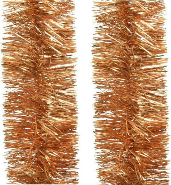 2x stuks kerstslingers cognac bruin (amber)  270 x 7 cm - Folie lametta guirlandes/slingers kerstversiering