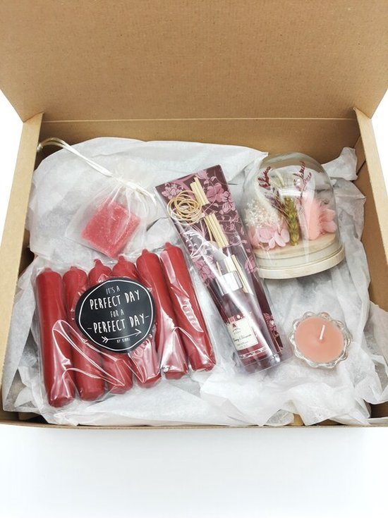 Geschenkpakket-Kaarsen-Kerst cadeau, droogbloemen-geurstokjes-amberblokje-Cadeau voor moeder, vriendin, zus, dochter, collega, bedankt juf -Verjaardag cadeau