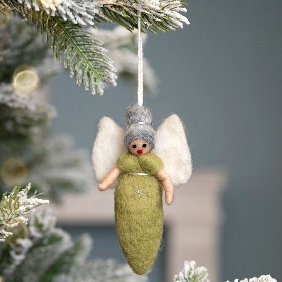 Wolvilt Hanger Engeltje Kerst - Lichtgroen - Fairtrade Homedeco - 13x7cm