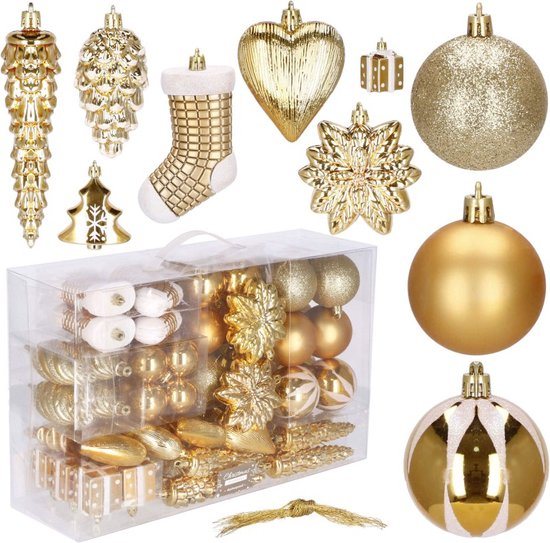 Springos - Kerstballen - Kerstversiering - Onbreekbaar - 72 Stuks - Goud/Wit
