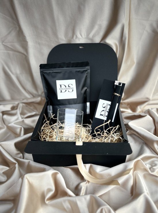 Cadeau Pakket - Gift Set - Sandwax Setje Zwart - Kerst Pakket - 250G Kaars Zand / Kaarshouder / Elektrische Aansteker