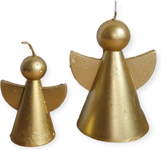 Home Society - Set/2 - Engelkaarsjes - Maat L&S - Goud - 11,5 en 8 cm hoog - Kerst