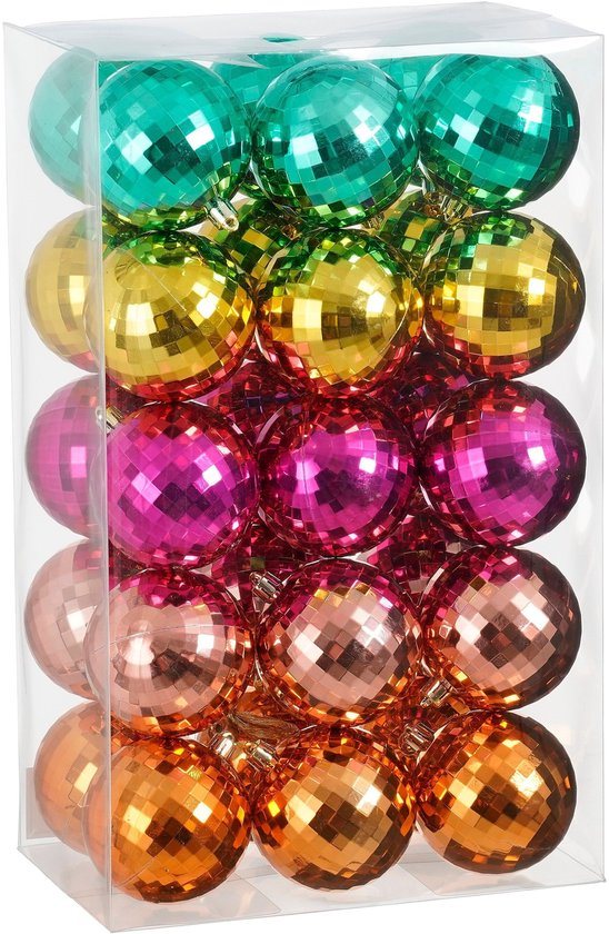 Mica Decorations Kerstballen set - 30 Stuks - Ø8 cm - Onbreekbaar - Roze, Fuchsia, Goud, Oranje, Groen