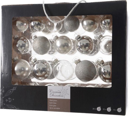 Decoris Kerstballen - 42x - zilver - 5-6-7 cm - glas - mat/glans/glitter - kerstversiering - Kerstboomversiering