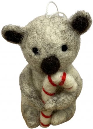 Wol Vilt - Hanger - Kerst - Koala met Candy Cane