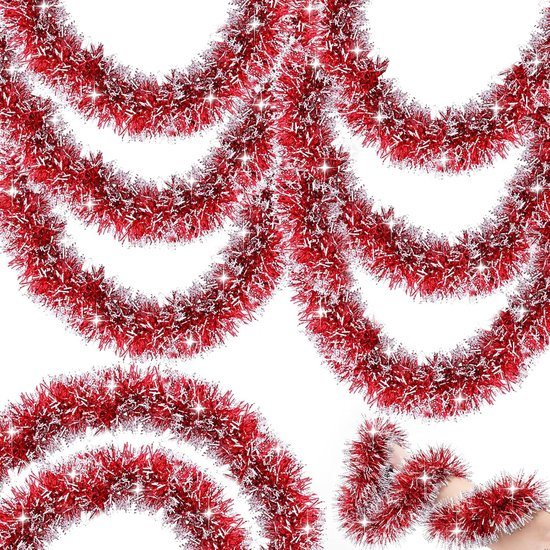 QTTVBTNA - 1 stuk 5 Meter Kerst Guirlande - Dikke Wijnrode Kerst Slingers - Metallic Kerst Decoratie voor Binnen - Feestelijke Kerstboom Versiering voor Feest en Woonkamer