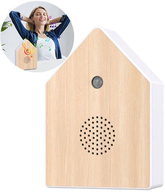 Vogelgeluiden Huisje - Vogelhuisje Met Geluid - Met Bewegingsmelder - Aanpasbaar Volume - 11 x 3,5 x 15,2 cm - Vogelhuisje - Sensor - Toilet, Badkamer, gang, kantoor - Geweldig Cadeau voor Vrouw & Man - Bruin