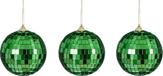 House of Seasons Ornament spiegel bal d.groen 3 stuks - d8cm