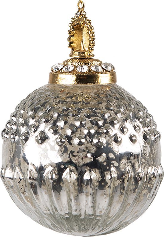 Clayre & Eef Kerstbal Overig Ø 7 cm Zilverkleurig Glas Kerstballen