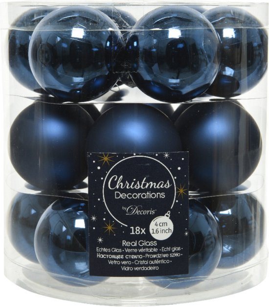 Decoris Kleine kerstballen - 18x st - donkerblauw - D4 cm - glas - kerstversiering