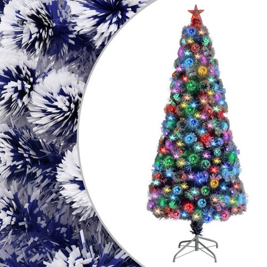 vidaXL - Kunstkerstboom - met - verlichting - 180 - cm - glasvezel - wit - en - blauw