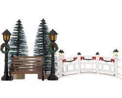 Feeric lights and christmas Kerstdorp accessoires - brug, boompjes, lantaarns - miniatuur figuurtjes