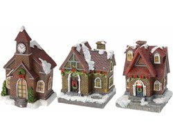 Kerstdorp huisjes set van 3x huisjes met Led verlichting 13 cm - Kleuren veranderen doorlopend voor extra sfeer