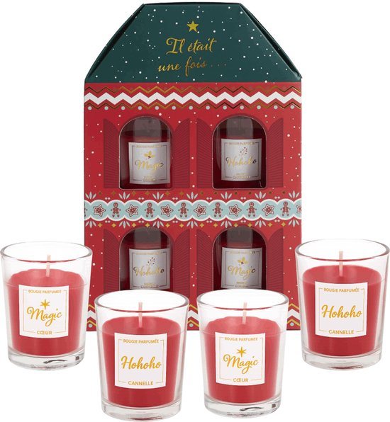 Kerst Geurkaarsen Cadeauset - 16 x 20 x 8 cm - Kaarsen Geschenkset - Kerst Kaarsen Cadeau - Geurkaarsen Giftset - Geurkaarsenset - Kerstcadeau - Kerstdecoratie Kaarsen - Rood