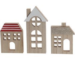 Houten Dorp Set van 3 | Kerstdorp Huisjes om te Knutselen en Decoreren | Natuurlijke Wintertafeldecoratie