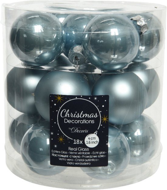 Decoris Kleine kerstballen - 18x st - lichtblauw - D4 cm - glas - kerstversiering
