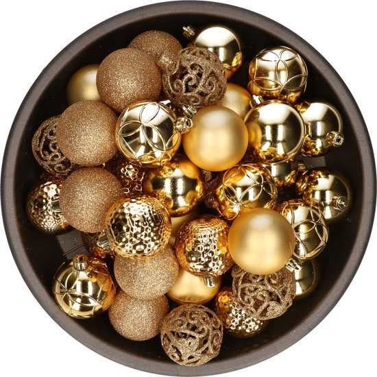 Bellatio Decorations kerstballen - 37x st - goud - 6 cm - kunststof - onbreekbaar - kerstversiering