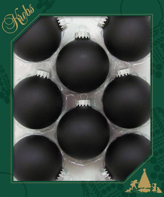 Krebs Kerstballen - 8x - velvet zwart mat - glas - 7 cm - luxe kerstversiering