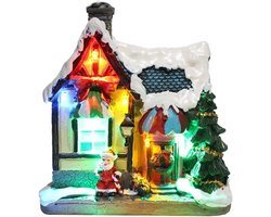 TheLau - Kerstdorp met LED-verlichting en sneeuwdecoratie - Miniatuur kersthuis voor tafel - Kunstharde kerstscène