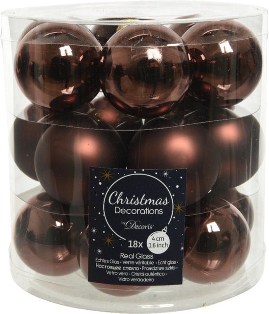 Decoris Kleine kerstballen - 18x st - donkerbruin - D4 cm - glas - kerstversiering