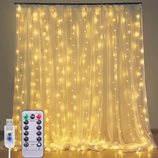 LED Lichtgordijn Wit 2025 MET HAAK - Led gordijn kerst - USB - led gordijn lichtjes - led gordijn 3x3 m - 300 leds