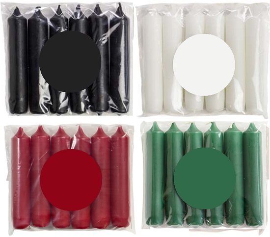 Cactula luxe gekleurde korte dinerkaarsen in Trendy kleuren! 4 pakjes van 6 kaarsen in de kleur Basics 2.1 x 12 cm