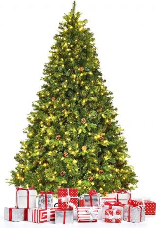 Costway Kunstkerstboom 225 cm met LED en Dennenappels