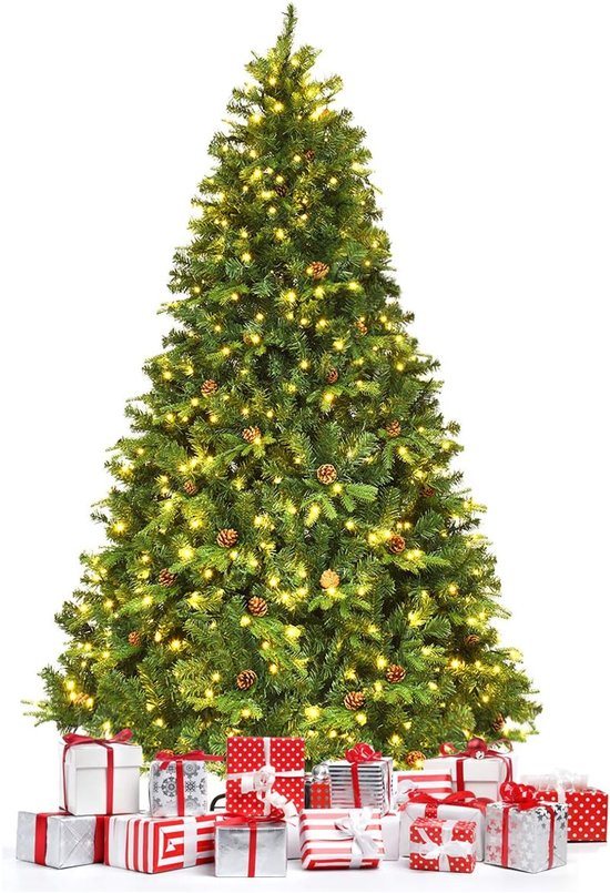 Costway Kunstkerstboom 225 cm met LED en Dennenappels